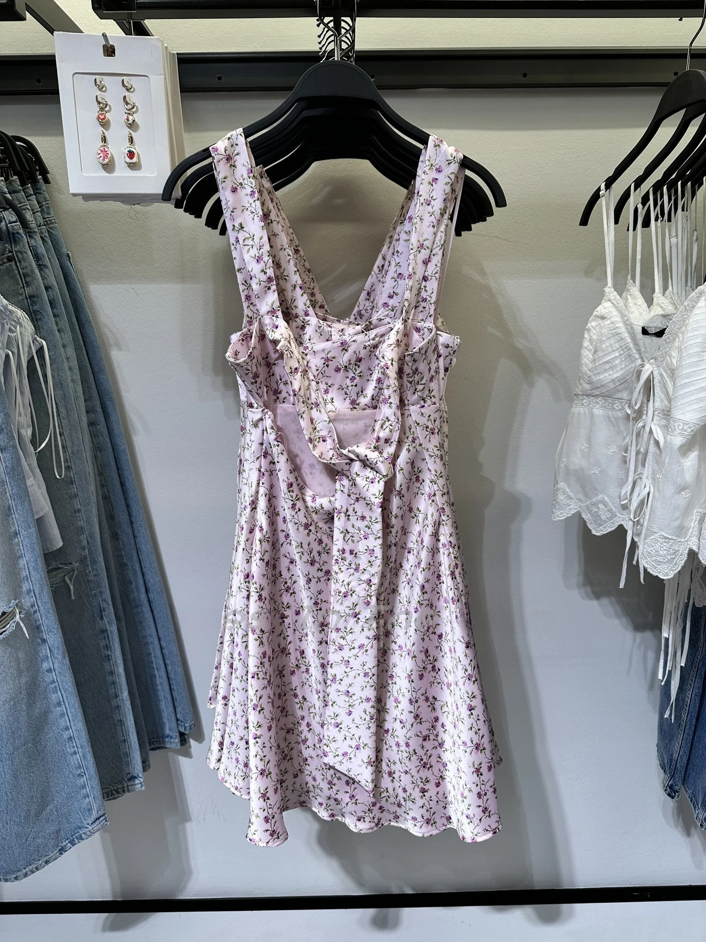 夏の新作 レディース オルトシルクサテン ドレス ノット バルストラップデザイン ハイウエスト プリント ネグリジェ