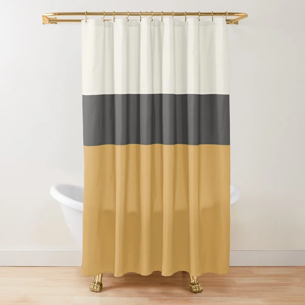 

Minimalist Color Block Triple in Muted Mustard Gold, Charcoal, and Cream Beige Shower Curtain