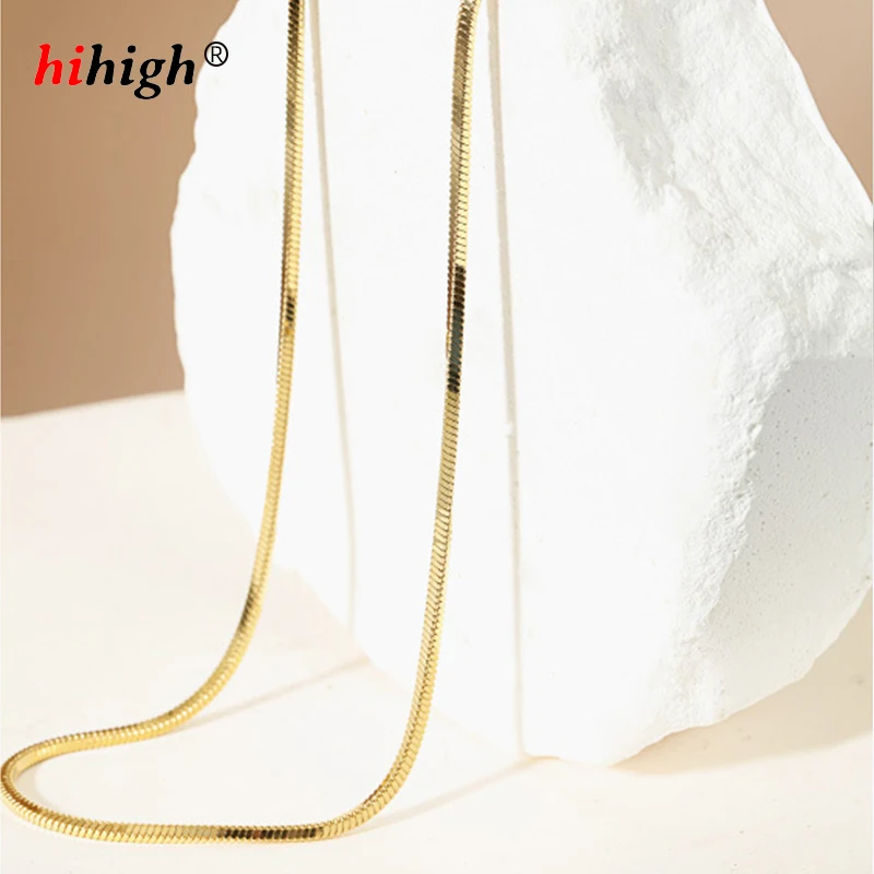 European&American Style Snake Chain Necklace S925 Sterling Silver Thick-plated 18K Gold Girl Easy to Match Ins