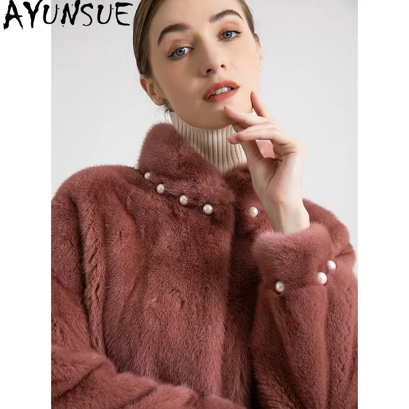 AYUNSUE violet étiquette velours manteau de fourrure femme luxe courte veste de fourrure vêtements d'extérieur élégants entiers manteaux de fourrure de vison femme vêtements Шу].