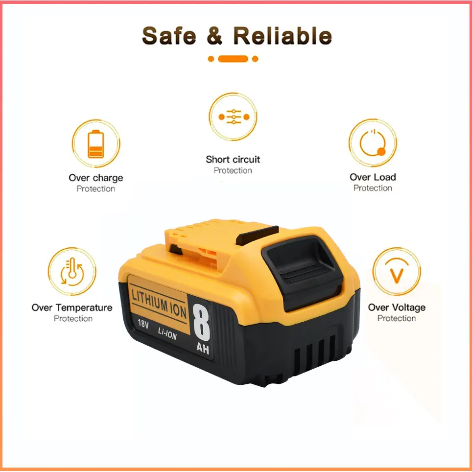 For dewalt 20V 5.0Ah battery compatible dewalt Cordless screwdriver drill Screw gun wrench impact batteries DCB203 DCB181 DCD790