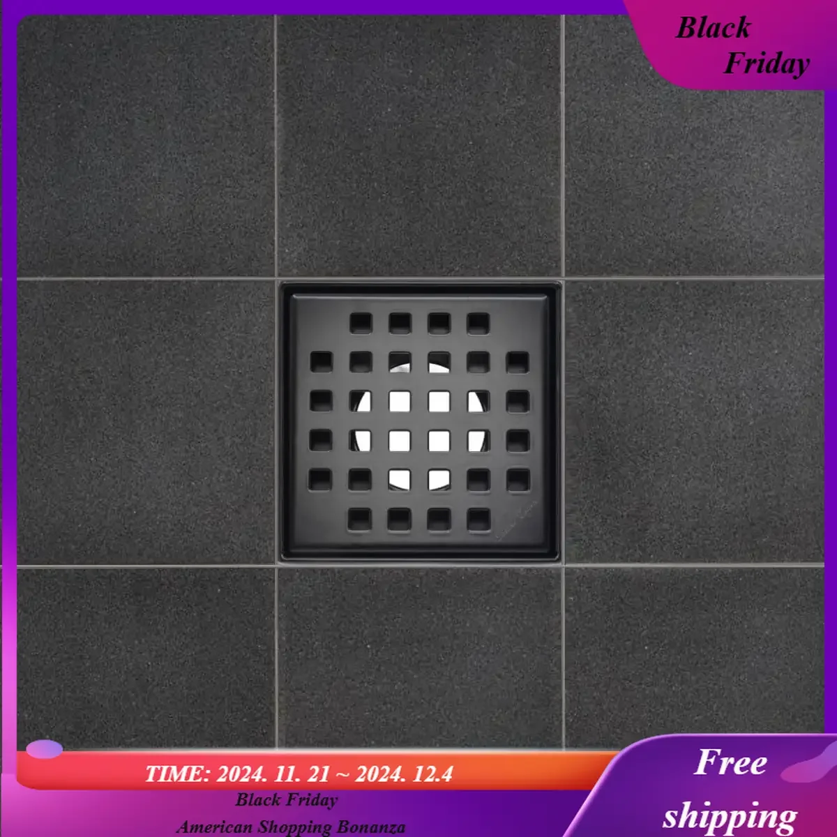 Stainless Steel  Square Matte Black Shower Drain Kit for Tile Floor Drain Grate Cover Hair Catcher Trap Strainer Filte