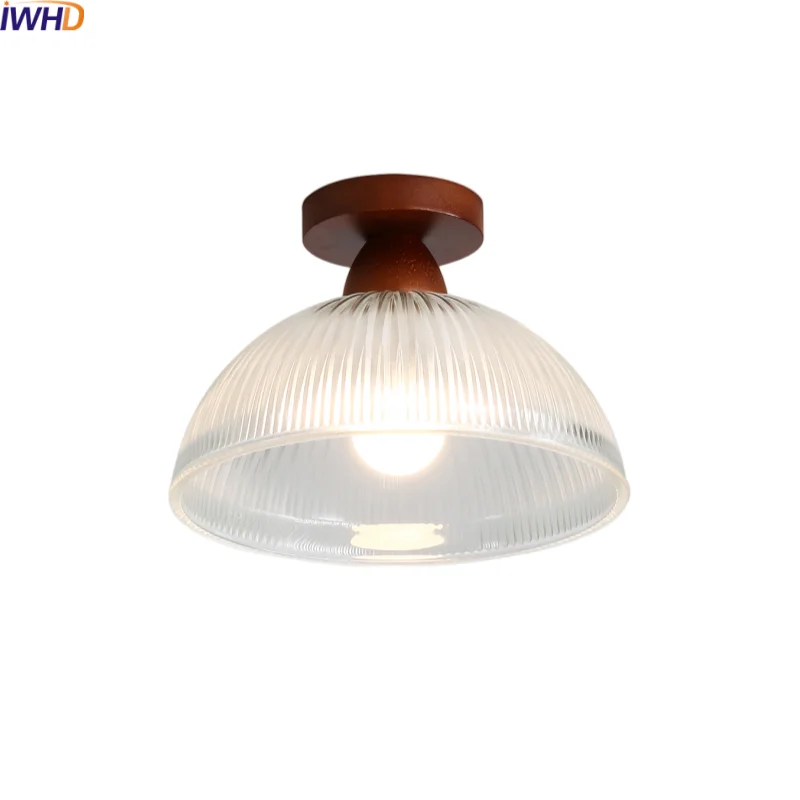 IWHD Wood Glass LED Ceiling Lights Decor Aisle Balcony Living Room Light Home Lighting Modern Ceiling Lamp Luminaria De Teto