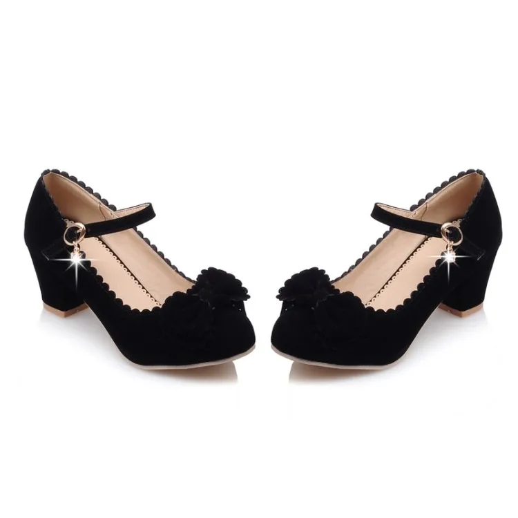 Big Size  ladies high heels women shoes woman pumps One-word lapped bow with thick heel and round head and shallow mouth