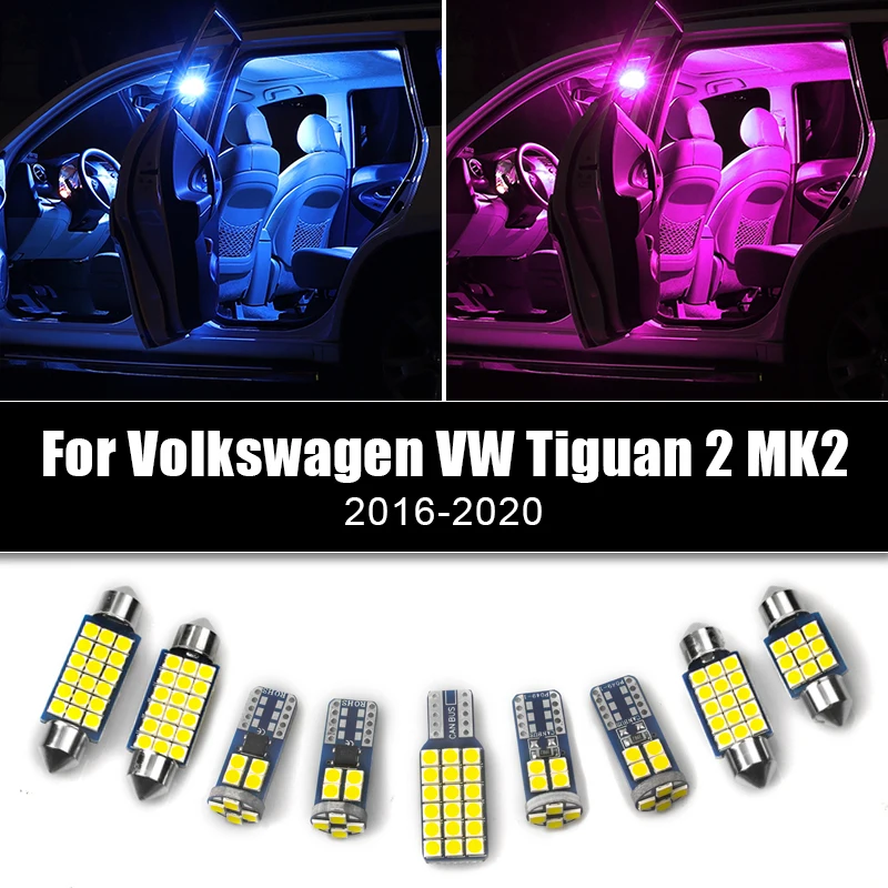 For Volkswagen VW Tiguan 2 MK2 2016 2017 2018 2019 2020 8pcs Car LED Bulb Reading Lamp Vanity Mirror Glove Box Light Accessories