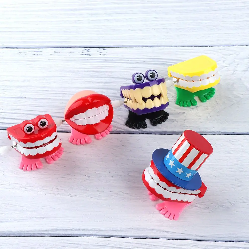 Cute for Baby Kids Chattering Funny Mini Wind Up Clockwork Toy Babbling Denture Clockwork Toy Walking Teeth Shape