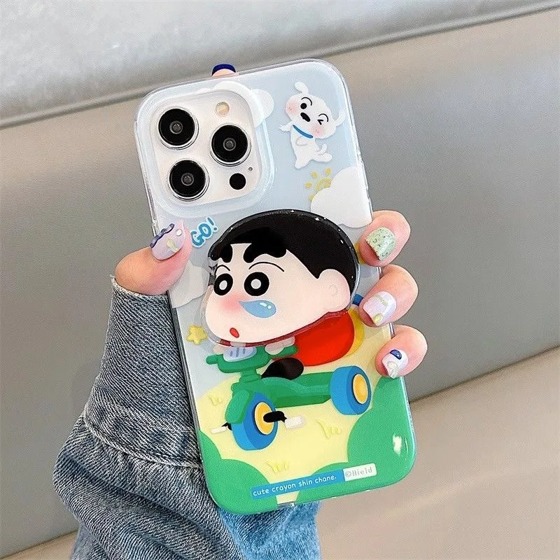 เคสโทรศัพท์ลายการ์ตูนญี่ปุ่น คู่รักตลก น่ารัก ชินจัง น้ำมูก บูจัง สำหรับ iPhone 17 13 14 15 16Pro Max พร้อมที่จับลายอนิเมะ ﻿