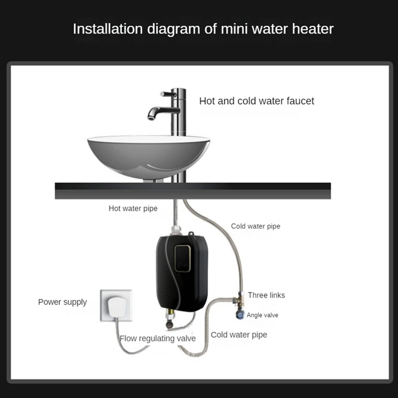 EU Plug,3000W 220V Mini Instant Hot Water Heater Electric Instant Hot Water Heater Tankless Water Heater