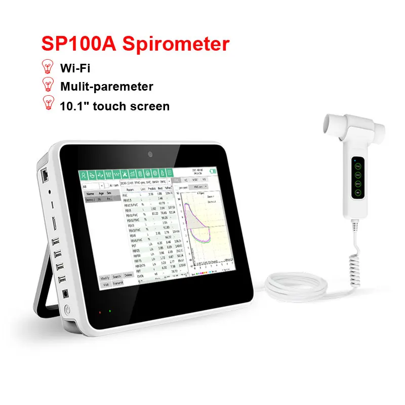 WiFi SP100A Digital Spirometer Portable Pulmonary Function Tester Mulit-paremeter Spirograph Espirometer 10.1 Inch Touch Screen