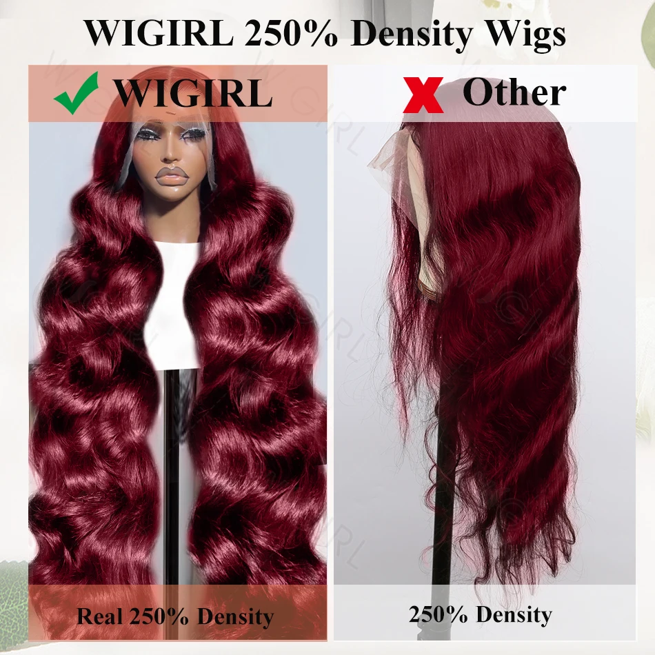 99J Burgundy 250 Density Body Wave HD 13x4 Lace Front Wig 13x6 Human Hair 30 40 Inch Lace Frontal wig Red Wine Colored Brazilian