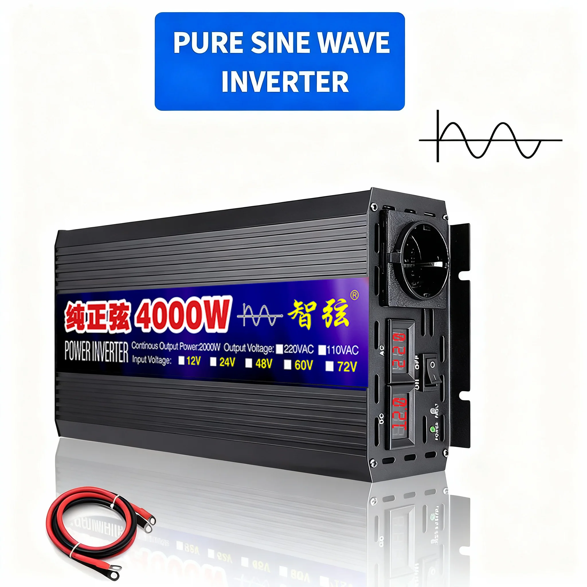 

1000W 2000W Pure Sine Wave Inverter DC 12V 17V 24V To AC 220V 60Hz Power Car Inverters With LED Display Converter
