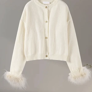 Değer kadın örme Hırka-kırmızı göğüslü tek gevşek o-boyun kazak uzun kollu parti casual kulübü Ceketler şık moda, Tüy yakasına 8 çekirdekli satışlar-no. 1