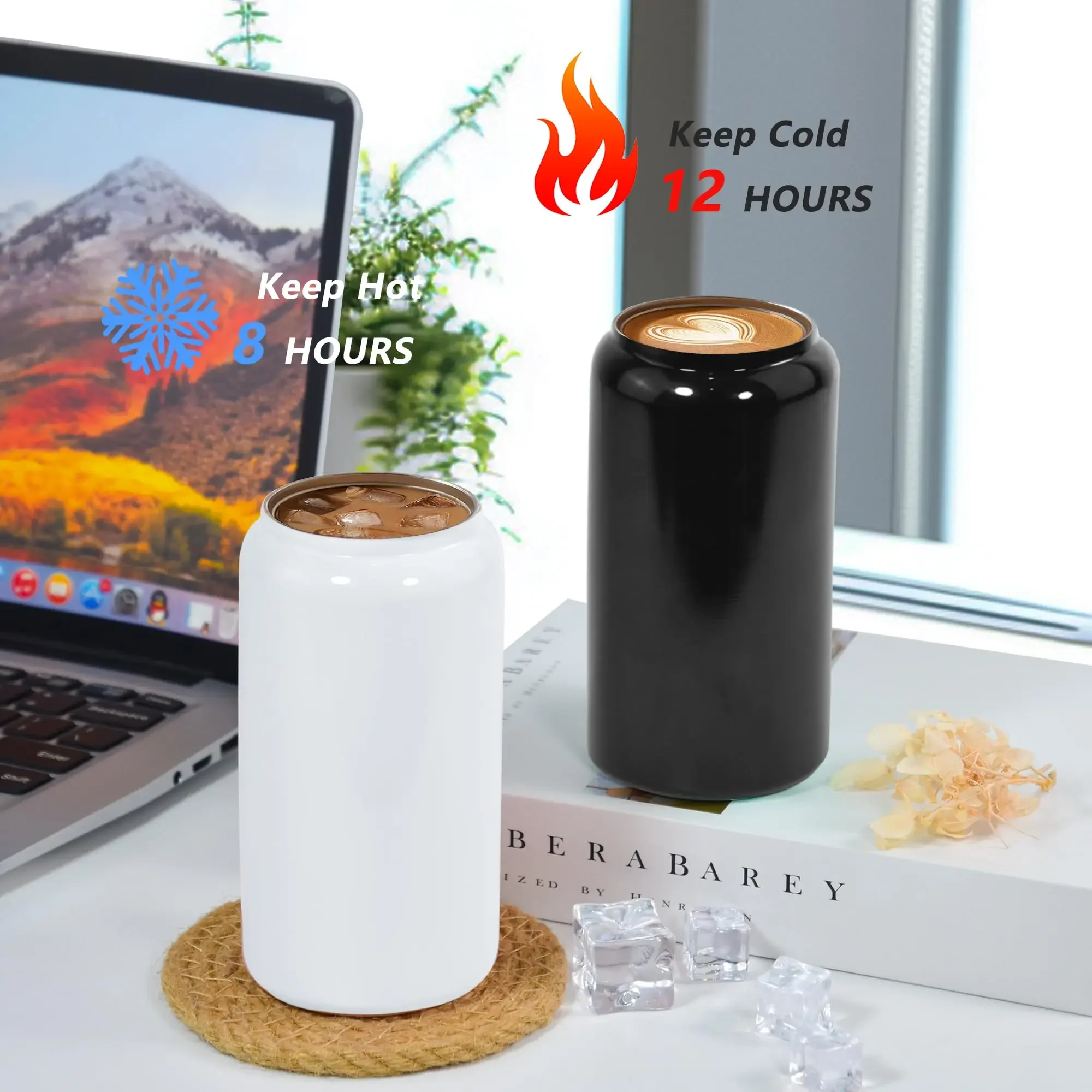 16oz Sublimation Mason Jar Stainless Steel Straw Cup With 2 Lid and Straw Beer Can Double Layer Thermos Water Bottle Coffee Mug