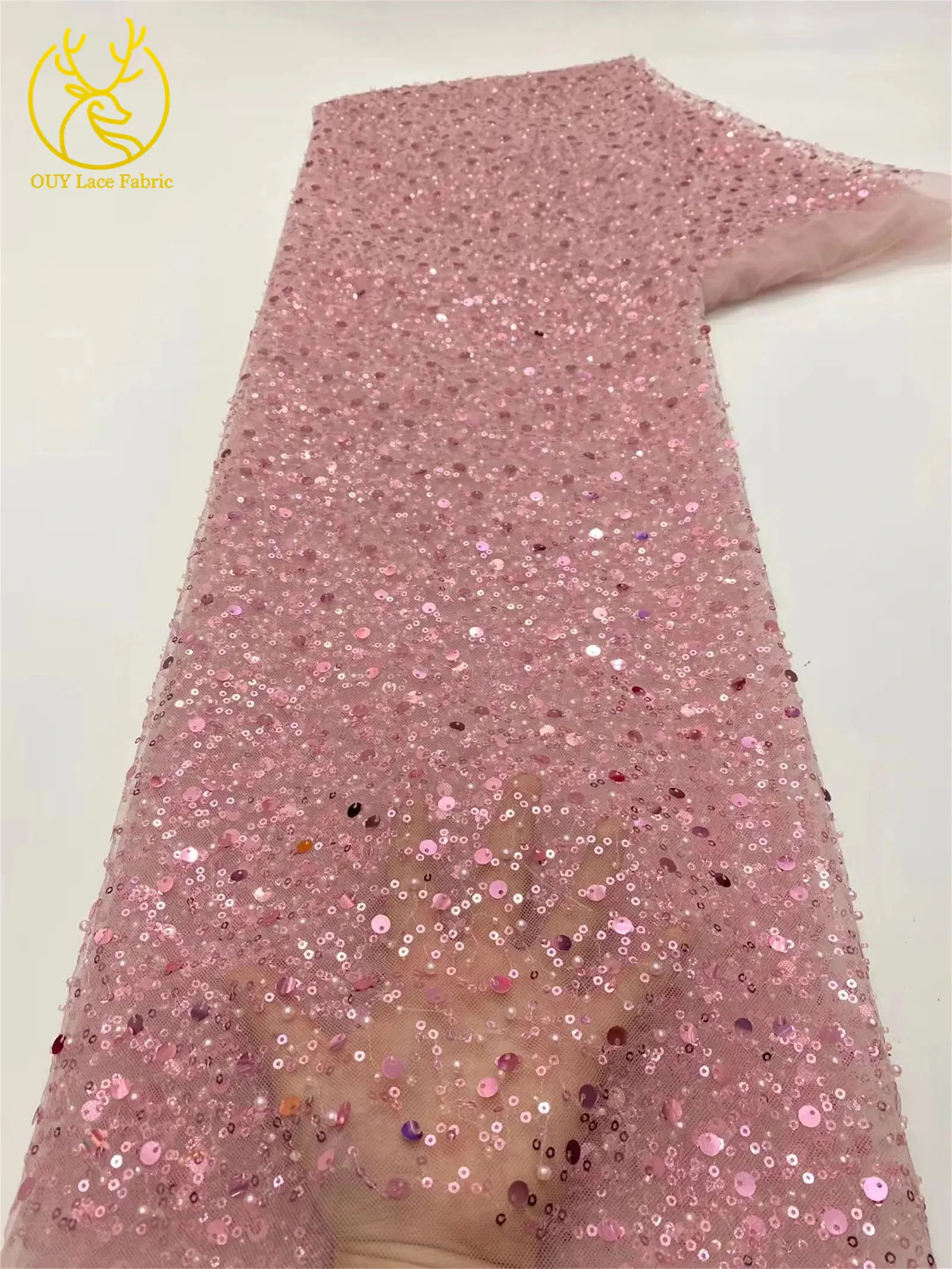 Tela de encaje africana al por mayor con lentejuelas 2026, tela de encaje de tul con cuentas francesas nigerianas para coser vestidos de fiesta y bodas