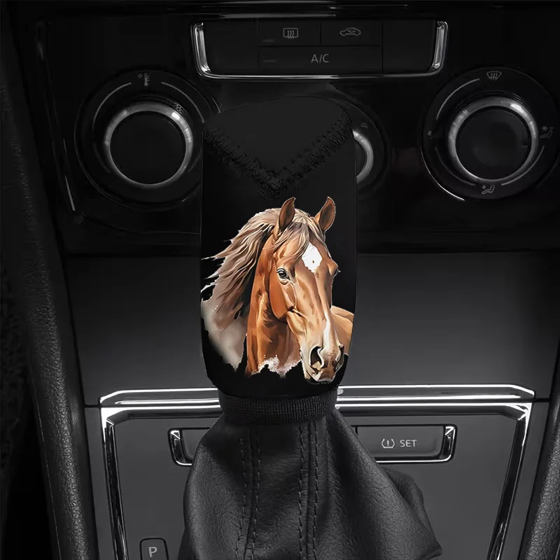 1pc Galloping Horse Print Car Gear Shift Dust Cover, Fits Multiple Car Models, Car Gear Shift Knob Cover, Printed Design, Easy