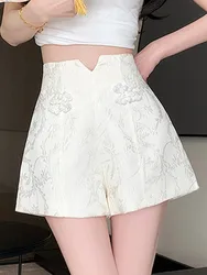 SMTHMA Black White Jacquard Shorts Women 2024 Summer High Waist Shorts Woman New Fashion Clothing