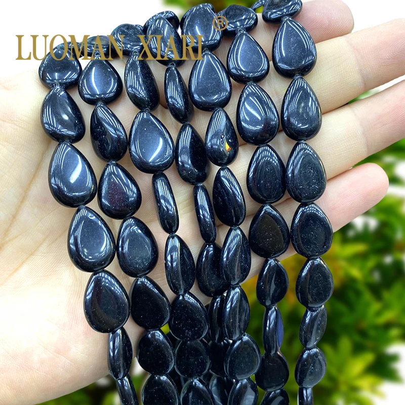 12x18mm Flat Drop Shape Natural Stone Black Onyx Loose Spacer Beads for Jewelry Making DIY Earrings Bracelet Charms Accessories