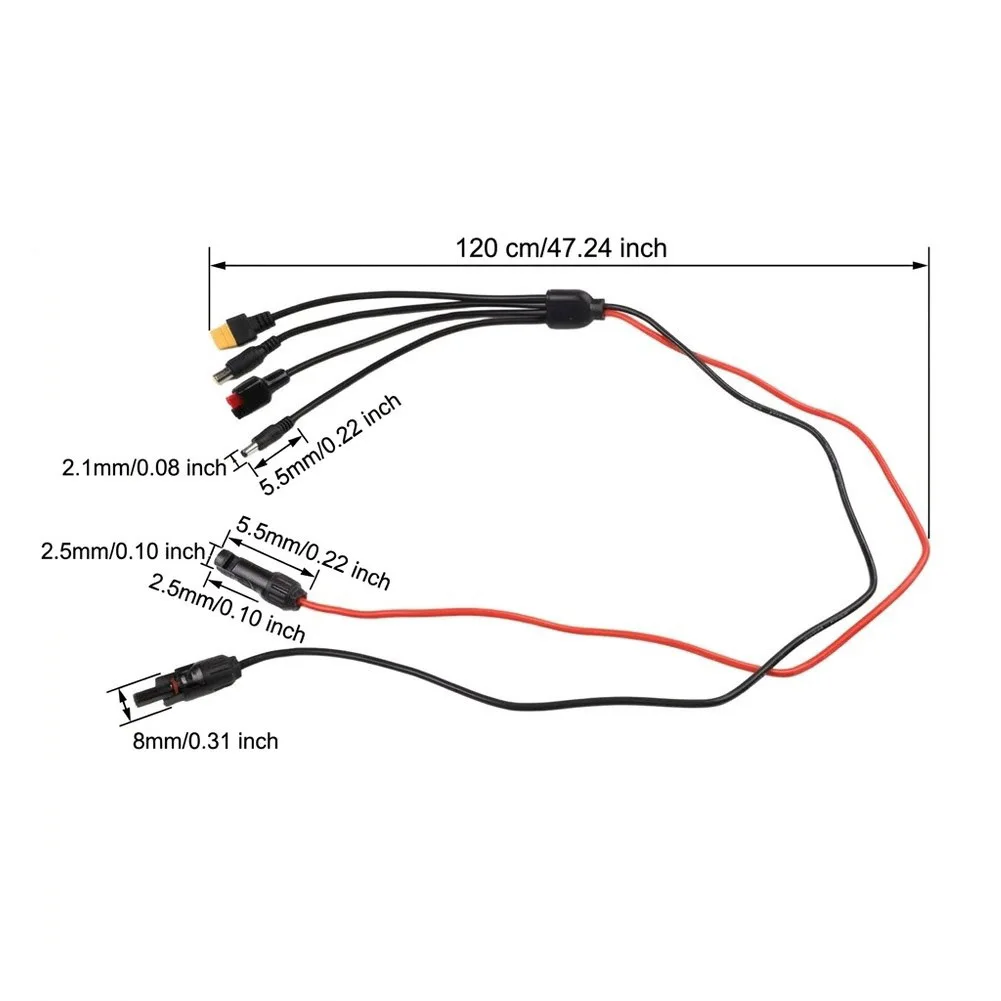 4-in-1 Solar Charging Cable with Multiple Terminal Types for Seamless Integration Between Solar Panels and Power Stations