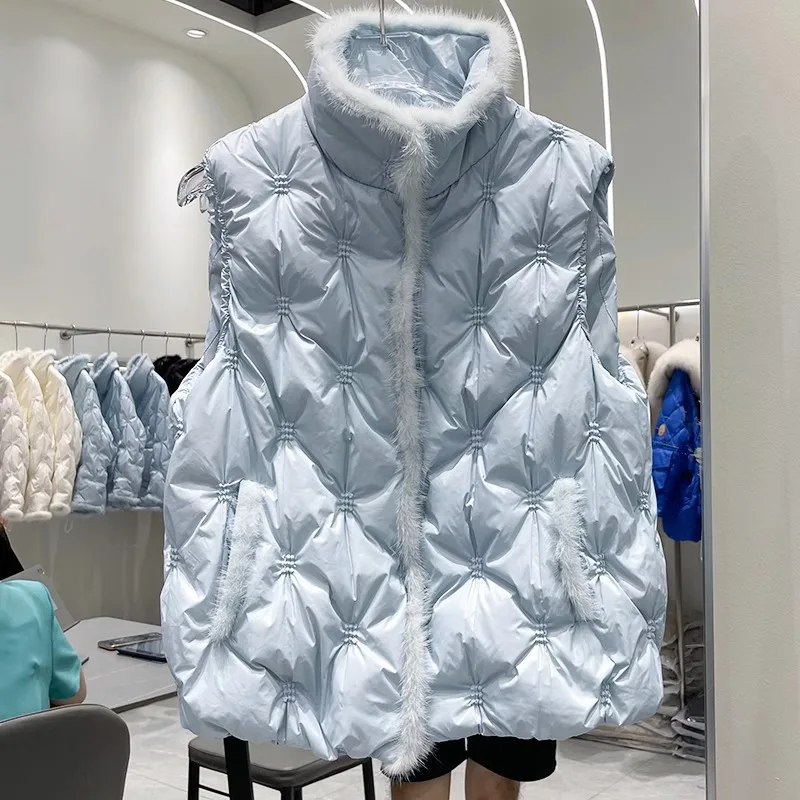 

Autumn and Winter New Women's Down Vest Commuting High Neck Mink Fur Fashion Vest
