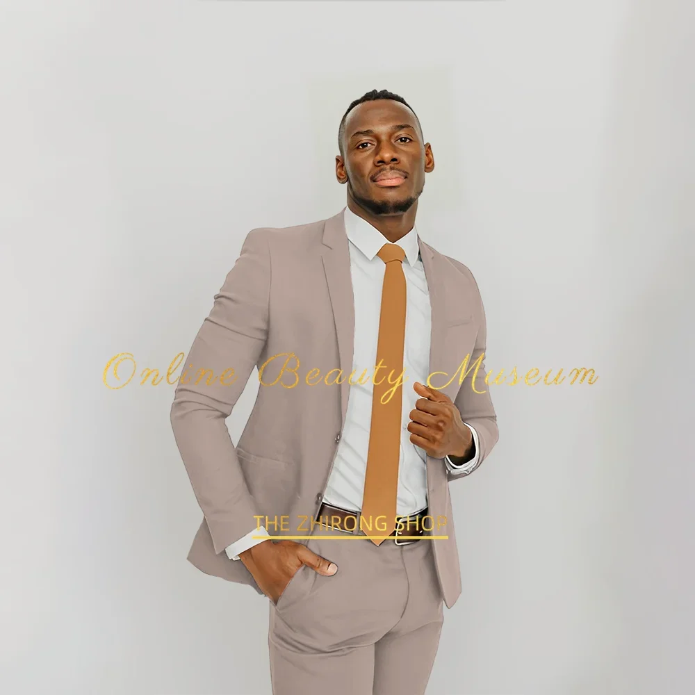 

Men's beige formal 2-piece suit (jacket+pants) business slim fit attire wedding banquet birthday party conference custom tuxedo