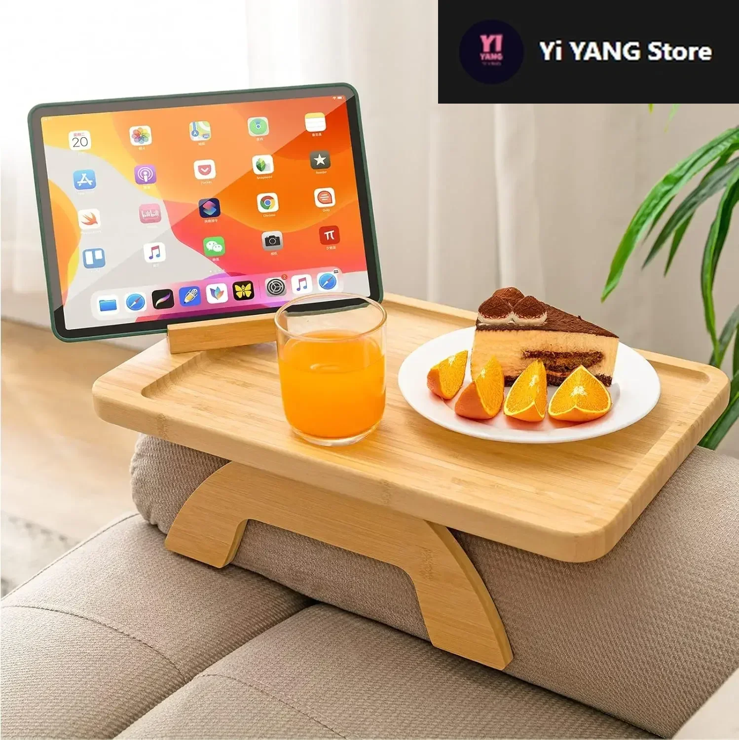 

Couch Arm Tray,Bamboo Sofa Tray Table Clip on Side Table for Wide Couch,Foldable Couch Tray with 360° Phone Holder