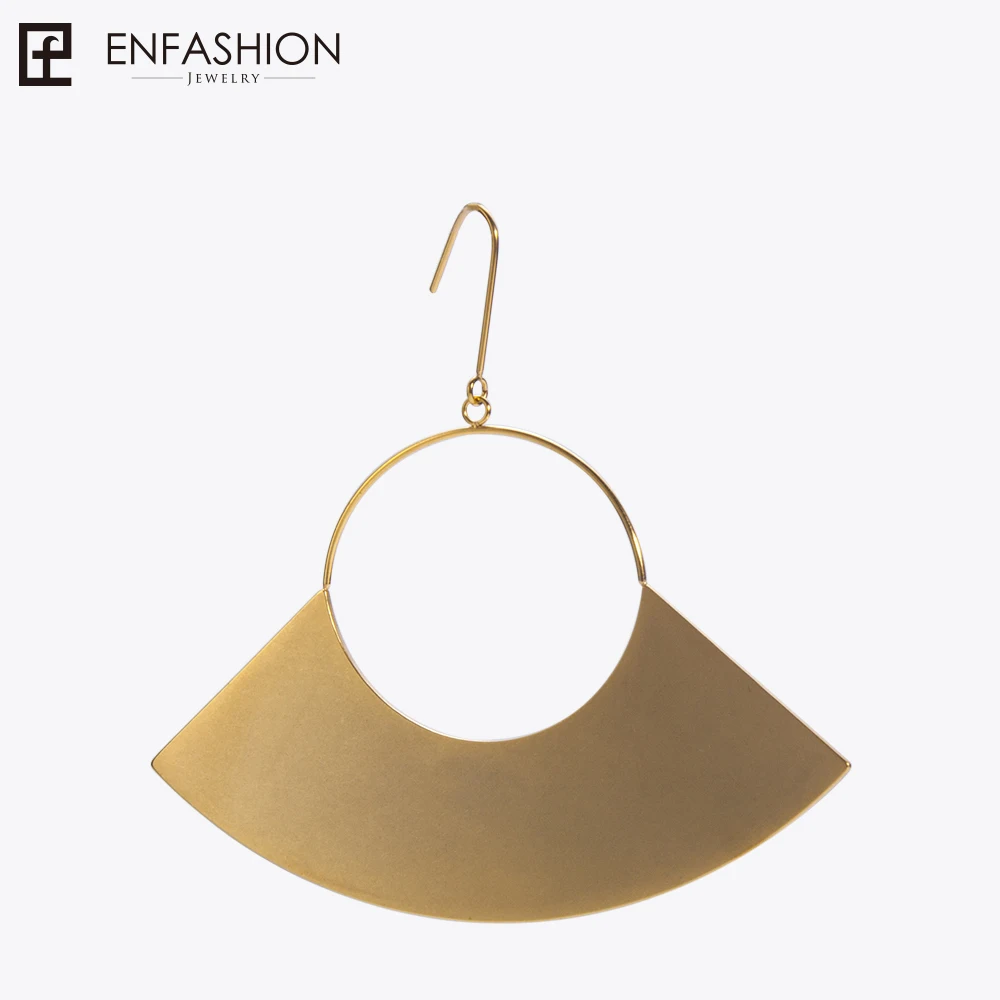 Enfashion Jewelry Geometric Big Fan Earrings Matte Gold color Stainless steel Long Drop Earrings For Women Earings EB171040