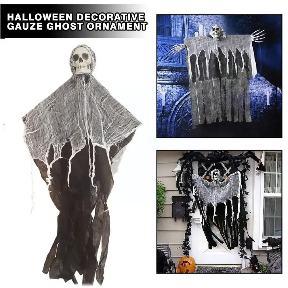 1PC Halloween Hanging Ghost Skull Gauze for Front Door Decoration Halloween Indoor Outdoor Horror House Decoration Props