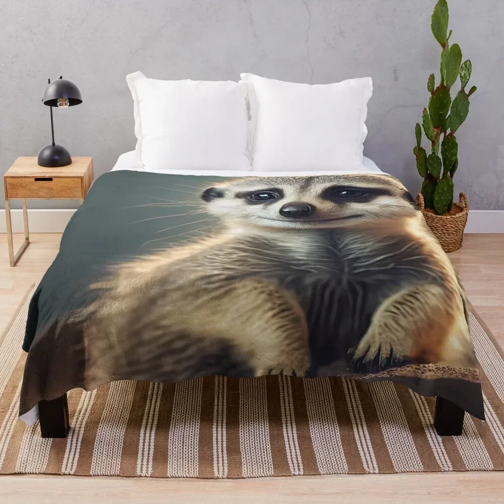 Meerkat - Cute Baby Animal Portrait Throw Blanket Furrys Soft for winter Blankets