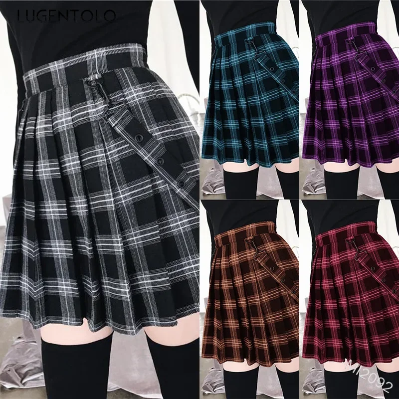 Women Plaid Pleated Skirt High Waist Summer Thin New Large Size Harajuku Female Sweet Preppy Style A-LINE Short Skirts