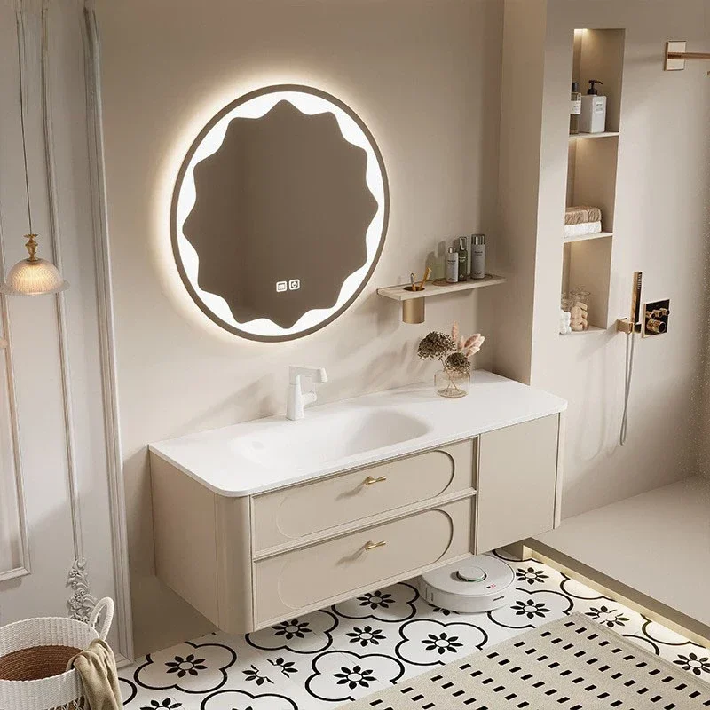 

Nordic French Bathroom Vanity Cabinet with Sink Bathroom Cabinets Integrated Washbasin Smart Mirror Cabinet Bathroom Furniture