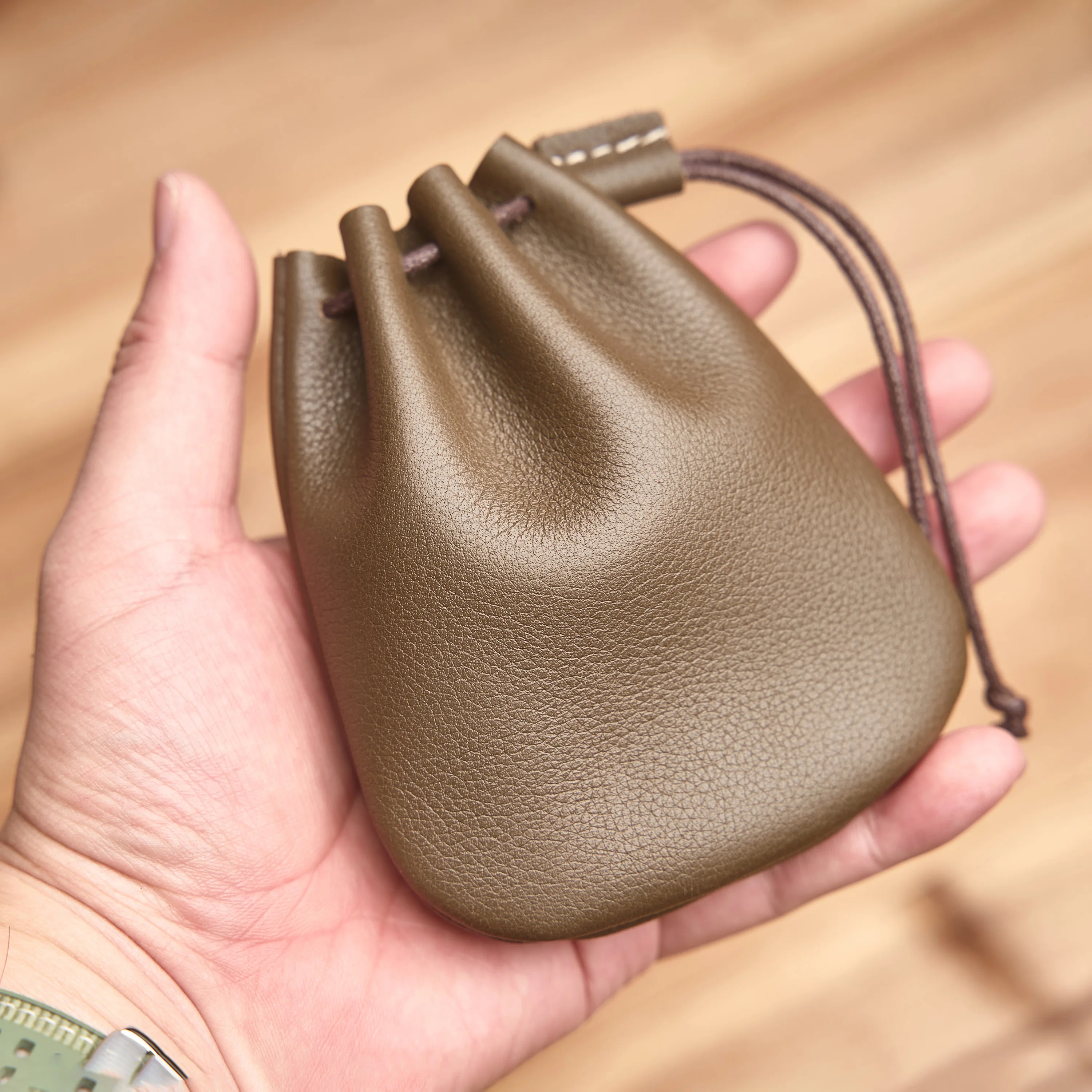 ZRCX Genuine Leather Drawstring Wallet, Key Coin Storage Bag for Men & Women