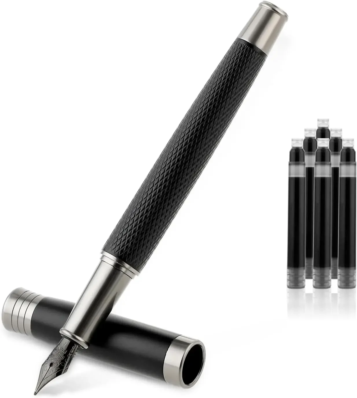 

Luxury Fountain Pen Set, Metal Pen with 6 Ink Cartridges, Fine Point 0.5mm for Journaling, Office, Business