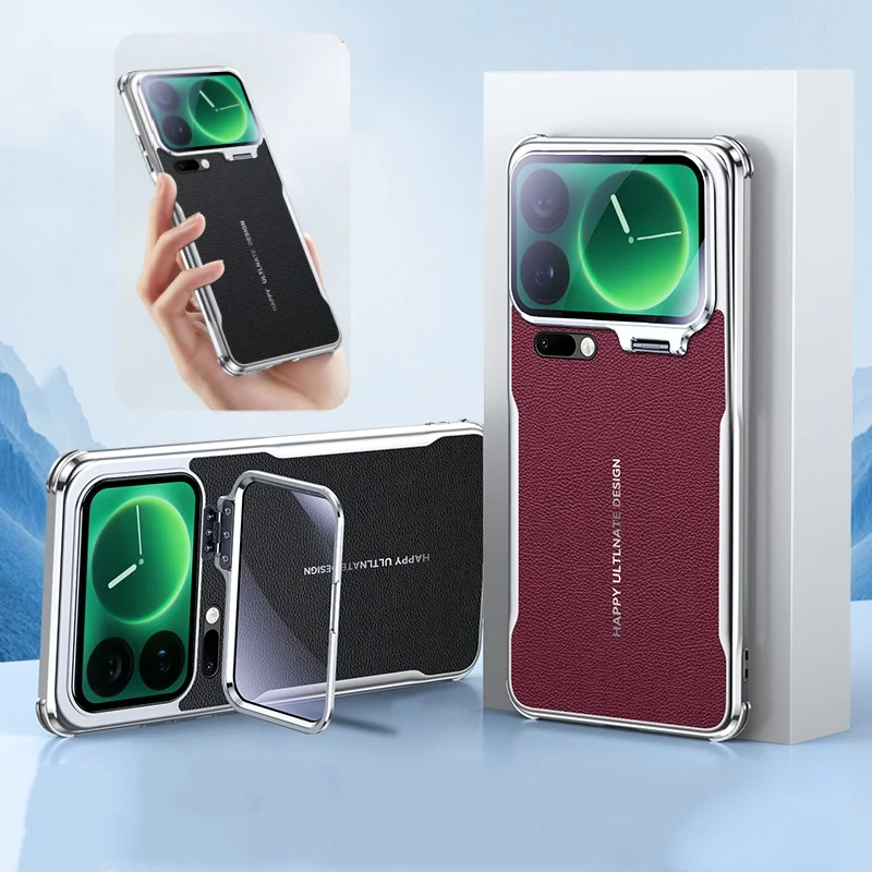 Premium-Kameraobjektivhalter aus Metall mit Überzug aus veganem Leder für Xiaomi 17 Pro Max 17 Pro, schlanke, weiche Stoßstange, stoßfeste Abdeckung