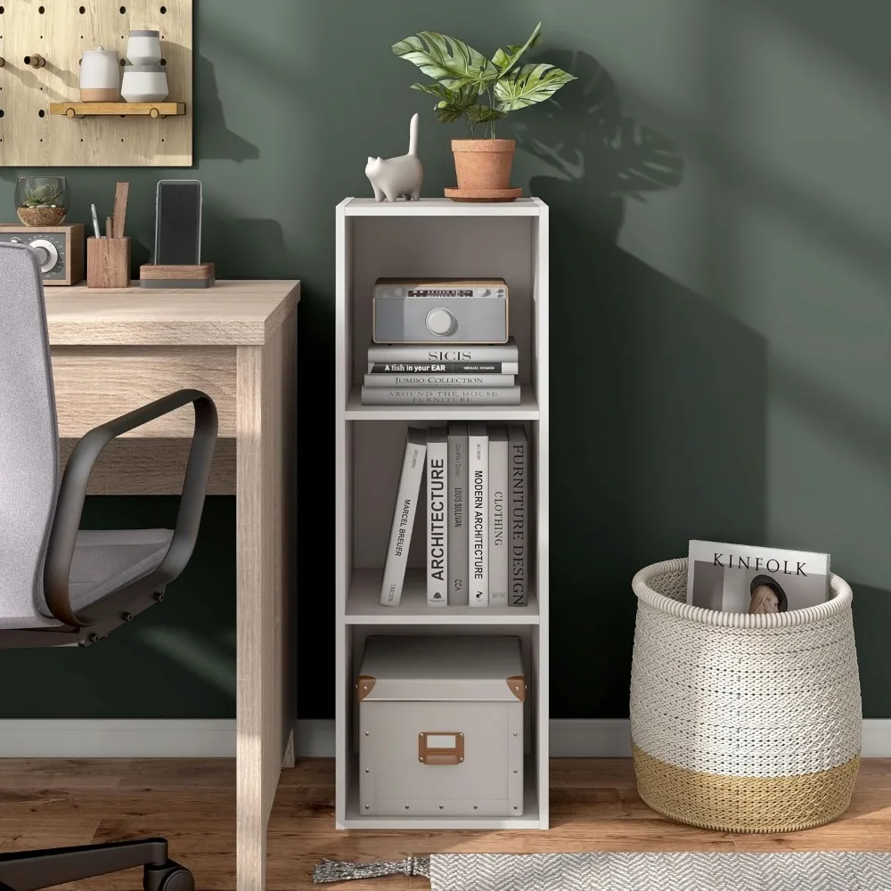 3-Cube Wood Storage Organizer Shelves Stackable, Fits Cubby Bins Dorm, Home Office