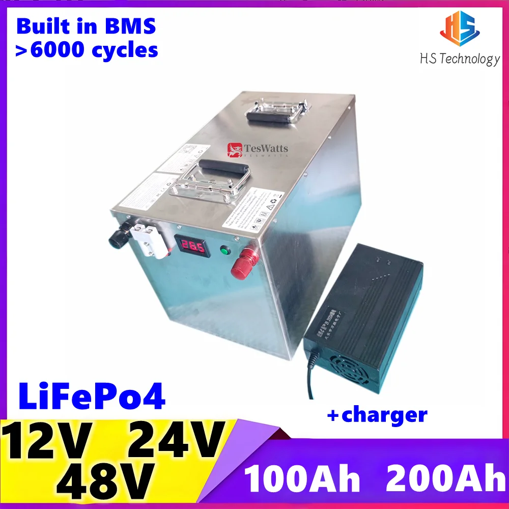 

HS 12V 24V 48V LiFePo4 100Ah 200Ah Lithium Battery for Energy Storage Home Appliances Camping RV Inverter,PV,boat+10-20A Charge