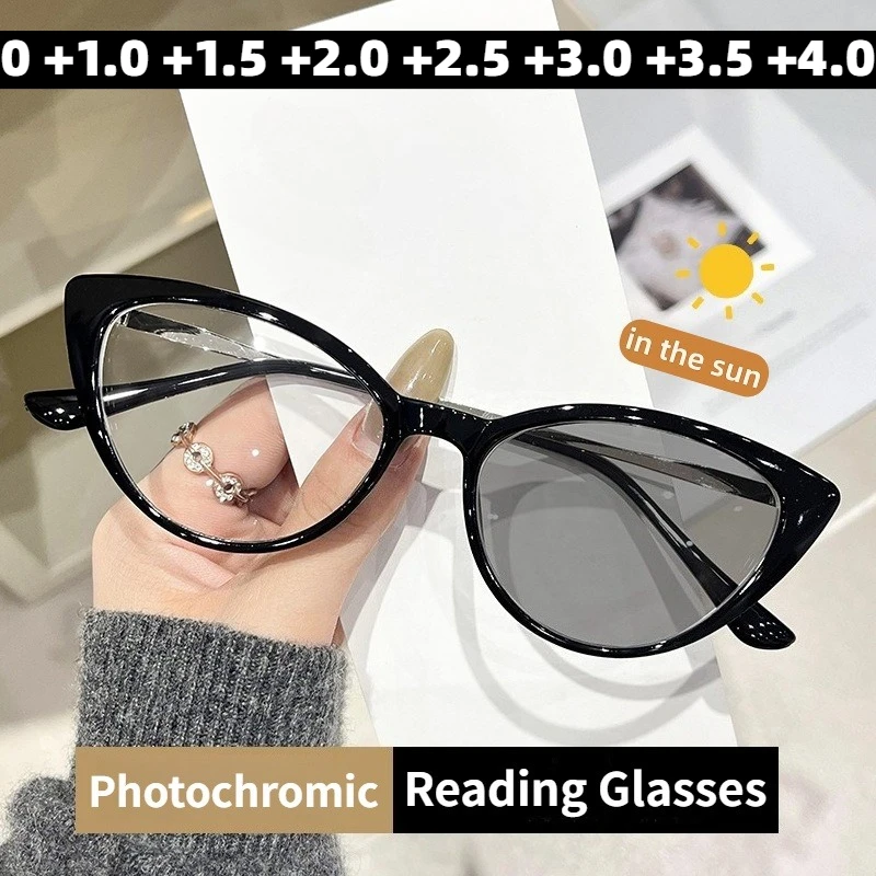 

Fashionable Cat-Eye Anti-Blue Light Photochromic Presbyopia Glasses New High-Definition Reading Eyewear UV Protection