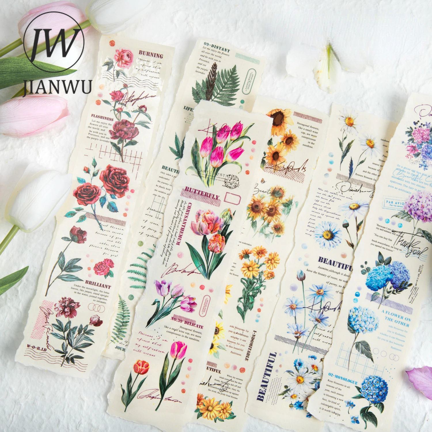 JIANWU 60mm*200cm Flowers After The Rain Series Vintage Plant Material Decor PET Tape Creative DIY Journal Collage Stationery