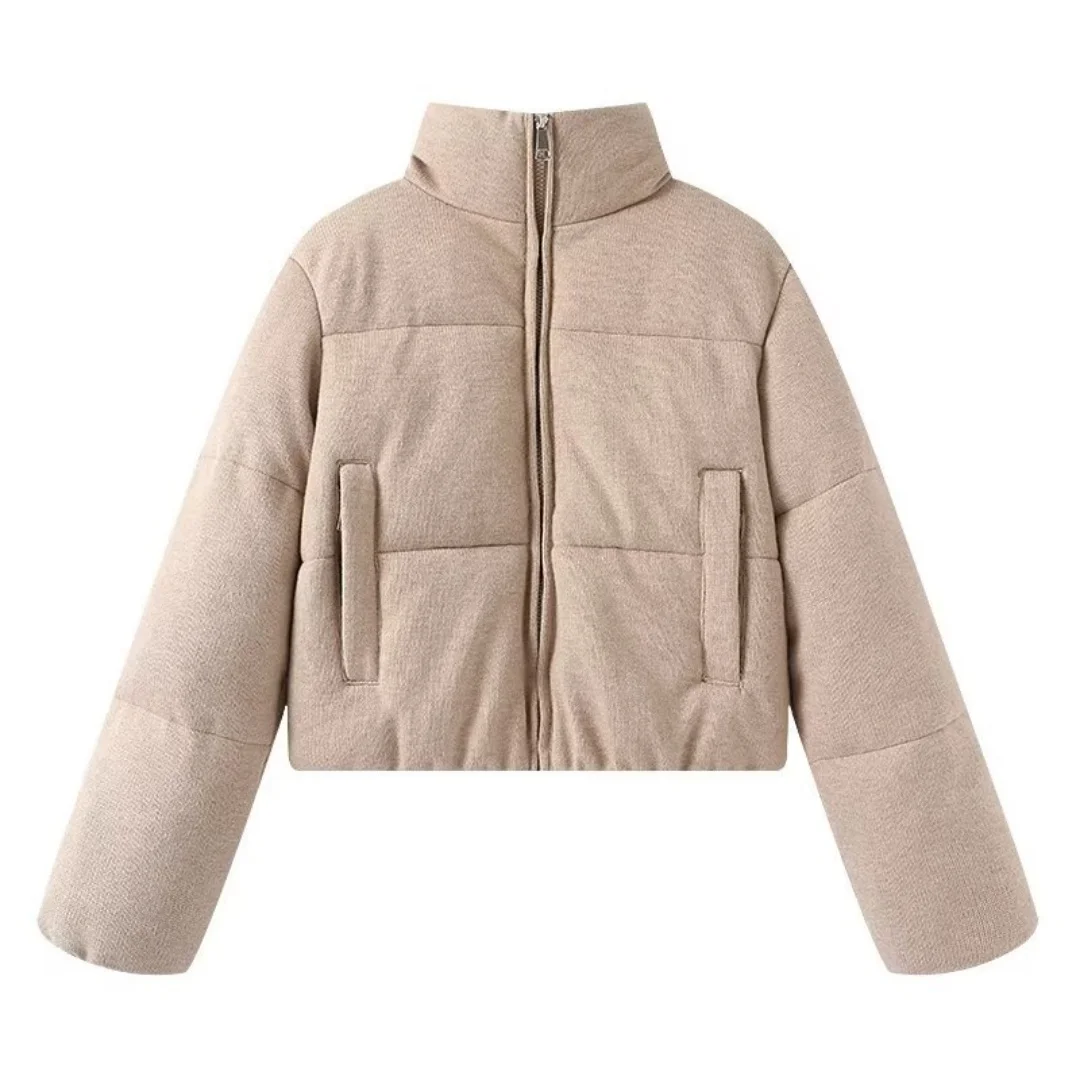 BM&MD&ZA 2024 Winter New Women's Casual Loose Fashion Versatile Knitted Stand Collar Warm Cotton Clothes