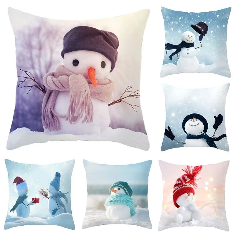 

E06B Nordic Christmas Decorative Throw Pillow for Case Snowman Print Cushion C
