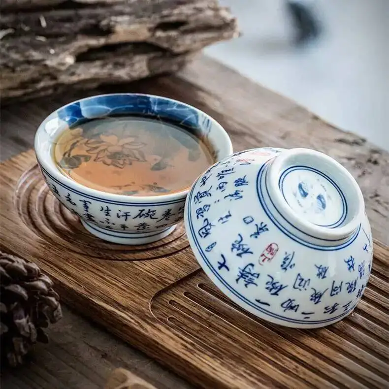 Antique Teacup Nine Carp Playing With Lotus Chinese Ceramic Cups Beautiful Tea Cup Teaware Tea Bowl
