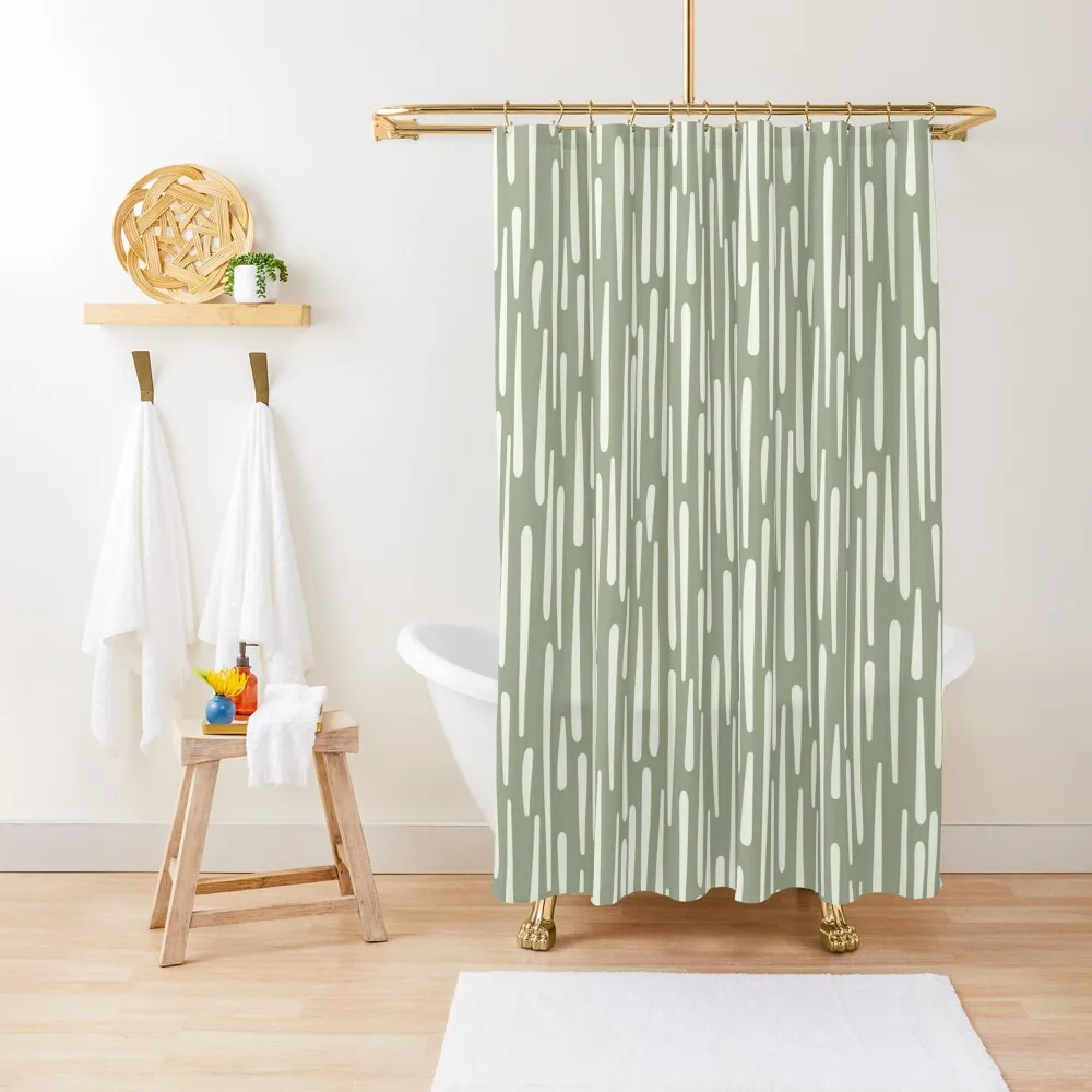 

Rustic stripes abstract brush strokes pattern sage green Shower Curtain Bathroom Showers Waterproof Fabric Shower Curtain