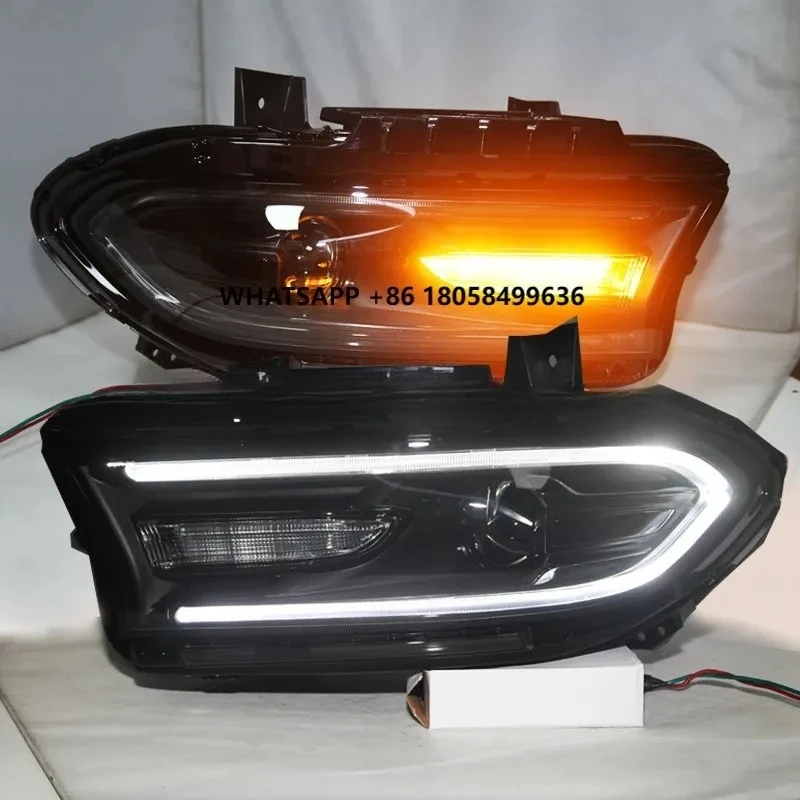 

LED Headlights for Dodge Charger LED Strip Head Lamps Black Housing YZ 2015-2017