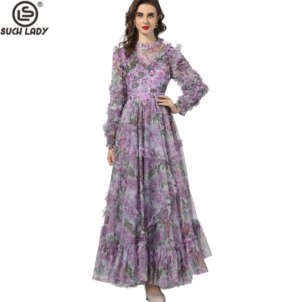 

Women's Dress O Neck Long Sleeves Ruffles Appliques Printed A Line Layered Elegant Fashion Party Prom Gown