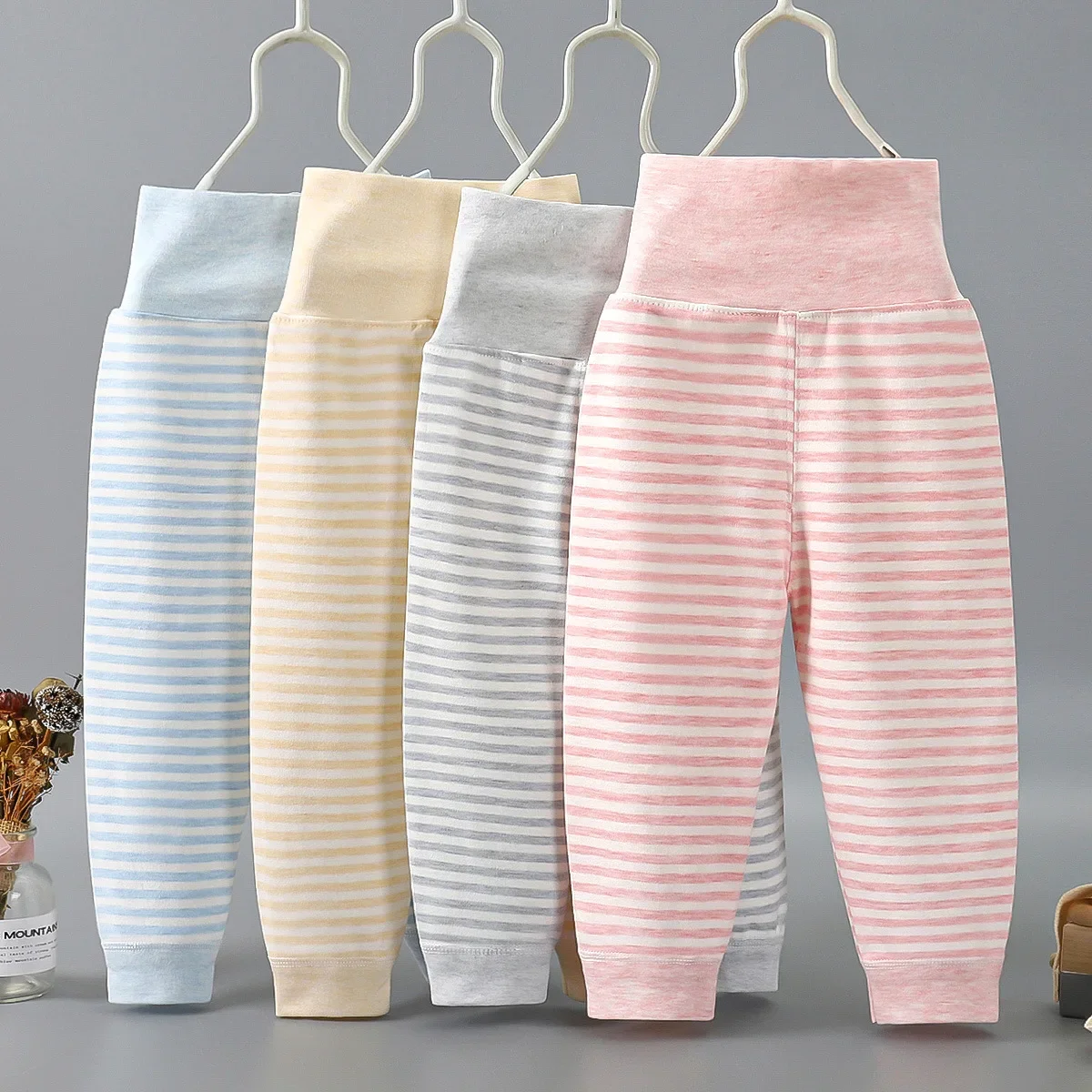 Baby High Waist Belly Pants Baby Colored Cotton Thread Pants Newborn Autumn Pants Bottom Single Leg Autumn