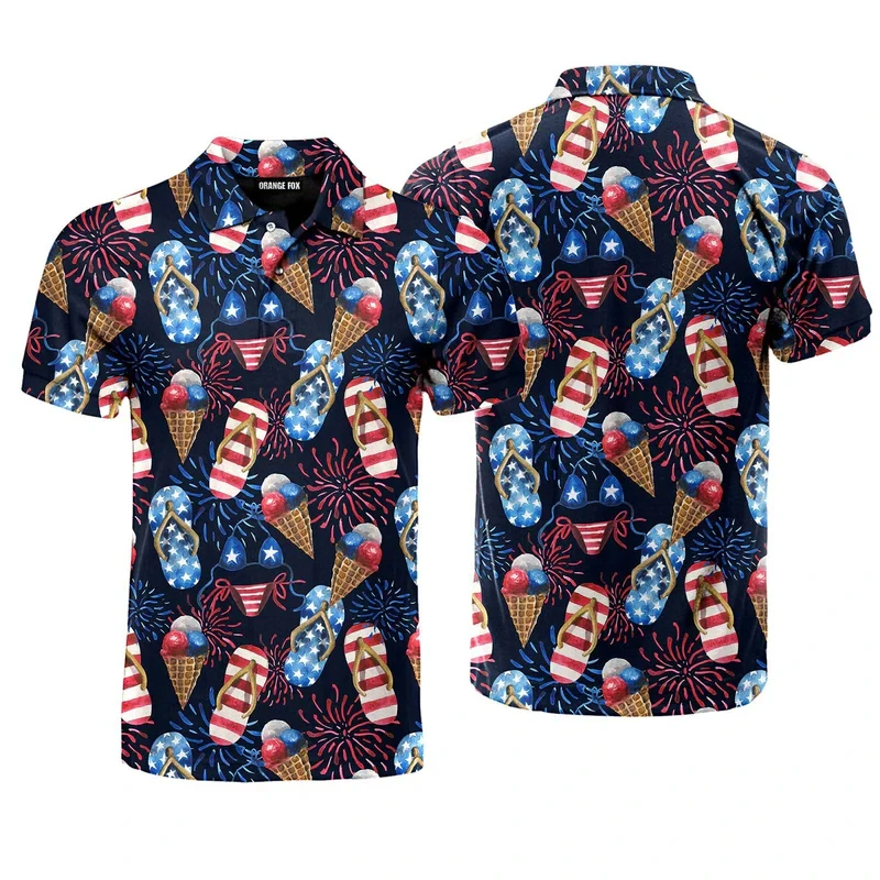 Colorful Print Donuts Ice Cream Funny Polo Shirts Full Over Print American Flag Fashion Golf Shirts Outdoor Casual Fashion New