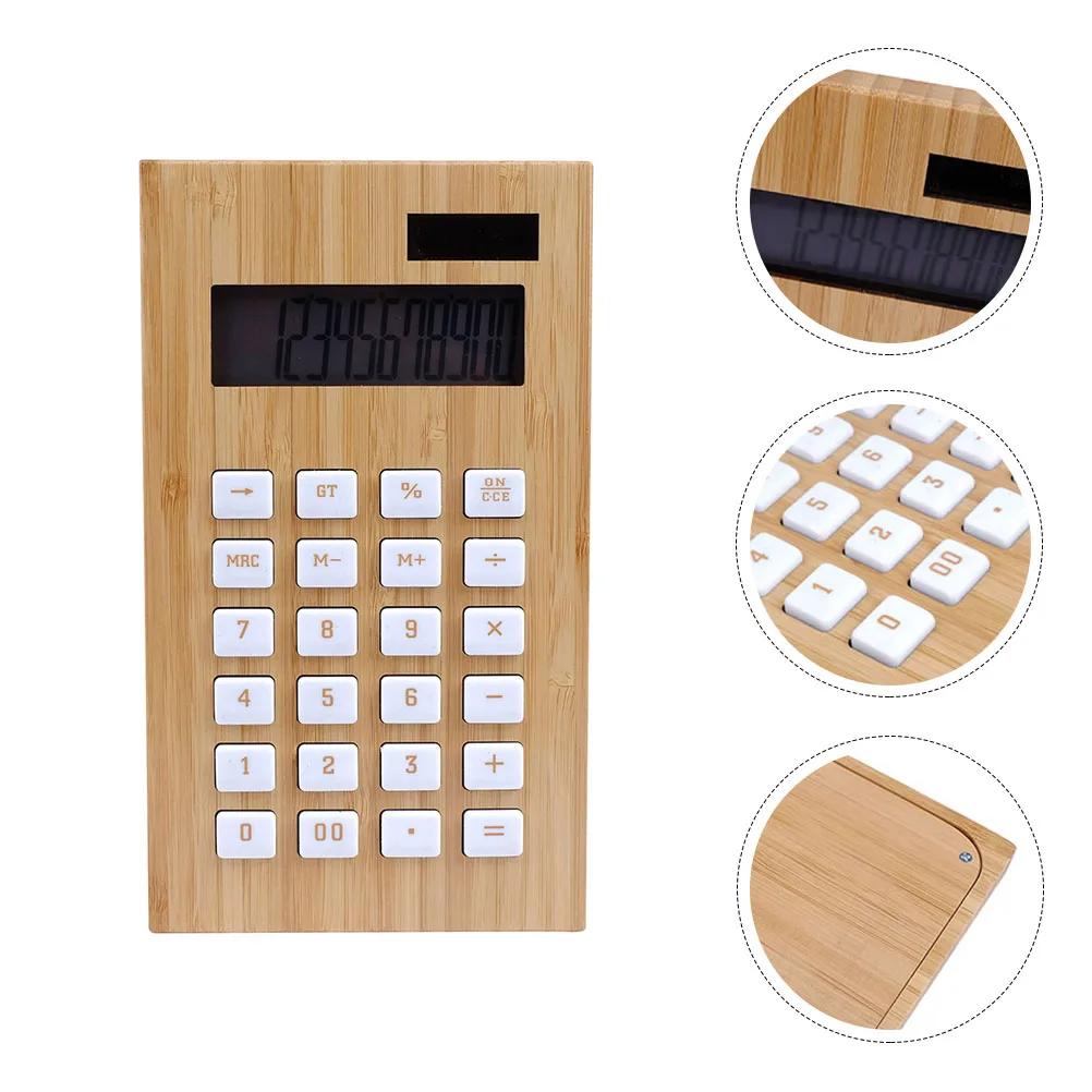 

1pc Solar Calculator Bamboo Large Buttons Portable Office Use Environmentally Friendly Solar Power Easy