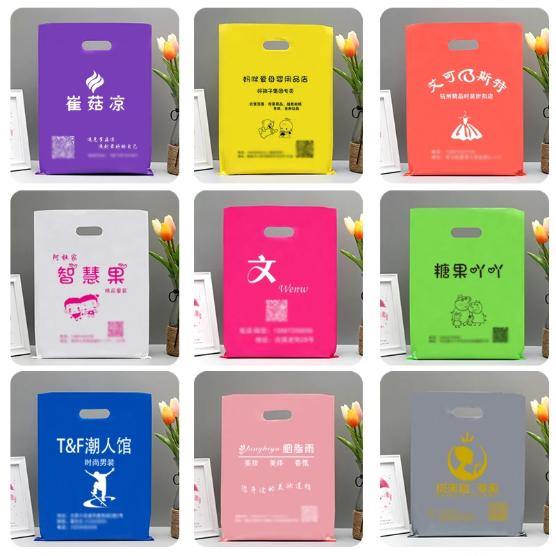 50/100PCS Shopping Bag logo Colorful Poly Tote Bags Plastic Gift Bag Businesses Customer Plastic Bag(Print Fee isn\'t Included