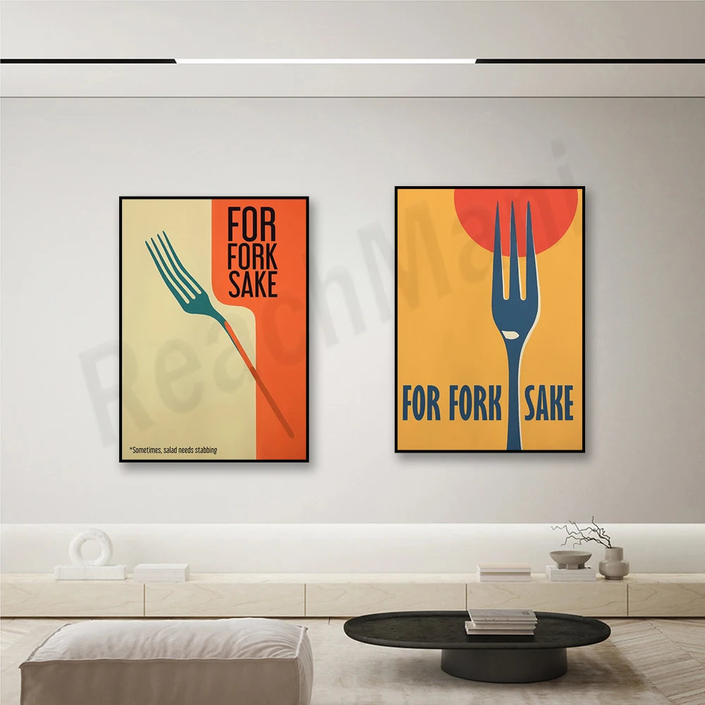 Fork Sake Art Vintage Print, Fork Print, Cafe Art Hostess Gift, Fun Kitchen Wall Decor, Kitchen Quote Print Catering Poster