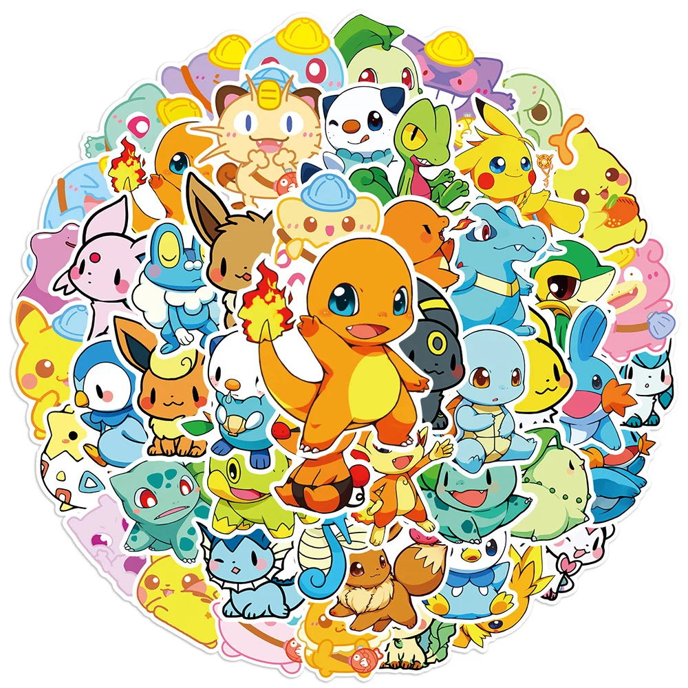 10/30/50pcs Cartoon Pokemon Stickers Cute Pikachu Decals DIY Luggage Stationery Laptop Reward Waterproof Kawaii Graffiti Sticker