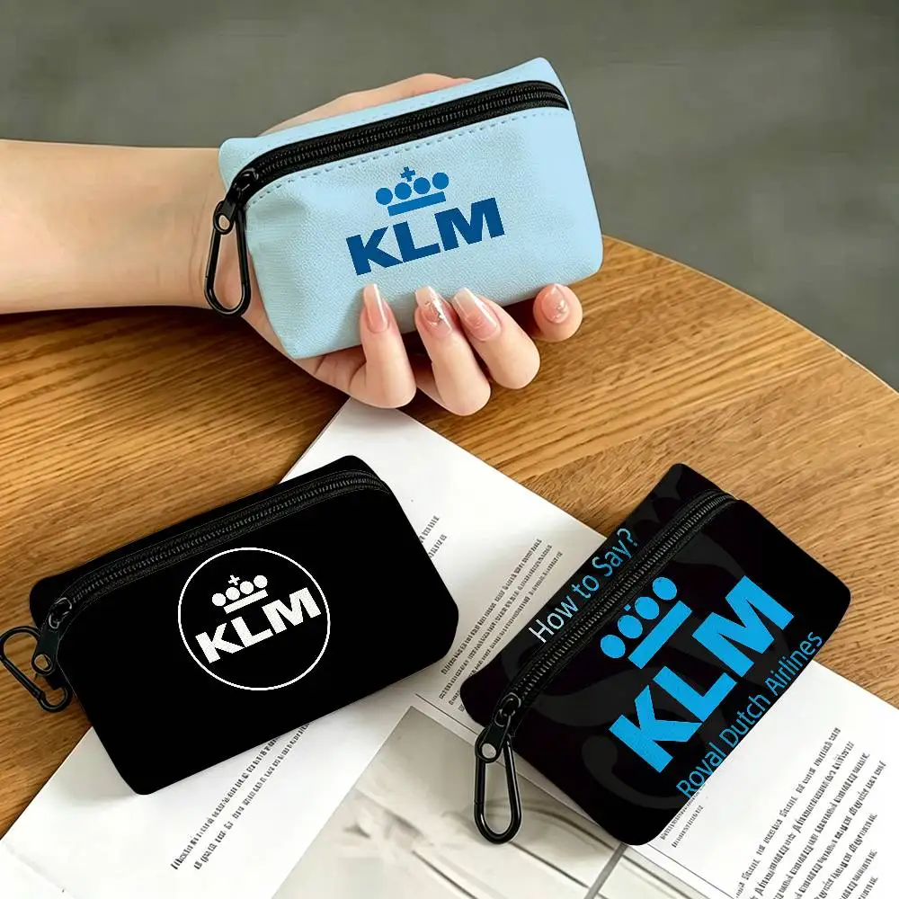 Netherlands K-Klm R-Royal Portable Oxford Cloth Coin Purse Alloy Carabiner Hook Small Zipper Pouch For Backpack Belt Daily